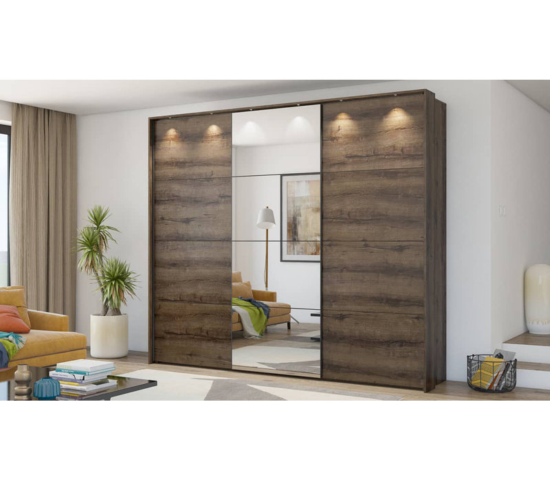 Jair 3 Door Manufactured Wood Wardrobe, Oak Monastery