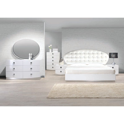 Ensemble de chambre configurable avec lit plateforme rembourrée Rachna