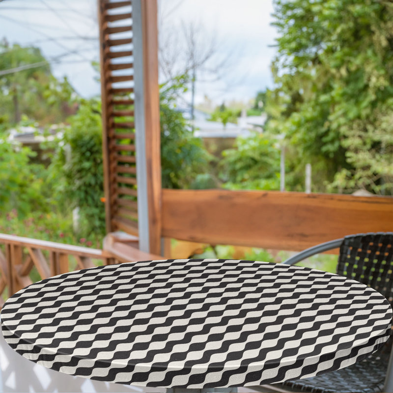 Gracie Oaks Retro Fitted Round Tablecloth EgEggshell Charcoal Grey 89449