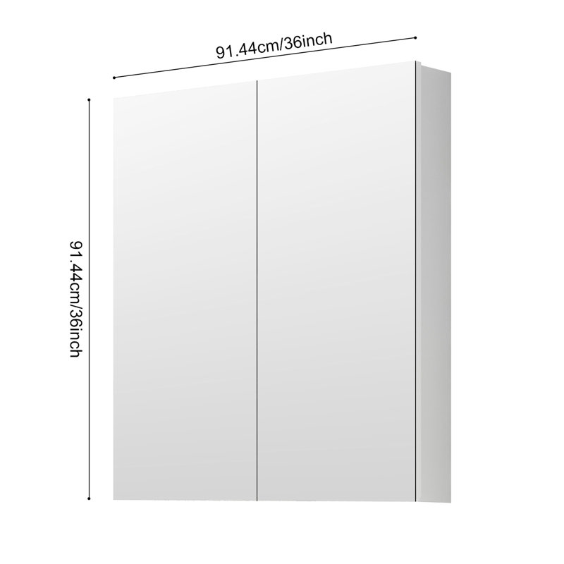Armoire à pharmacie de salle de bain l 36 po x H 36 po - Miroir biseauté, vaste rangement, bois d'ingénierie, miroir à charnière, rangement généreux pour articles en bois, finition blanche