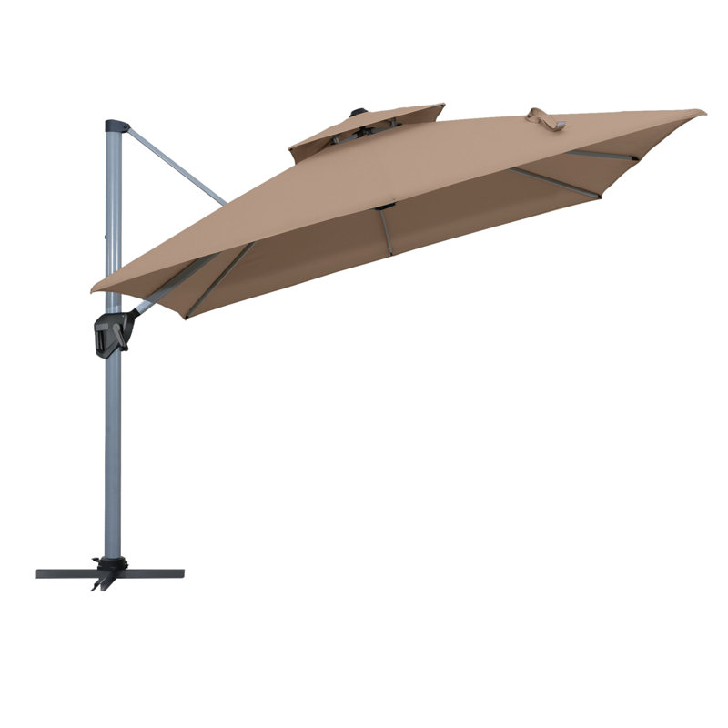 Parasol de terrasse 11 pi à double toit carré extérieur brun (sans base), Brun