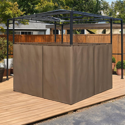 Ensemble de rideau de jardin à deux côtés avec sangle de fermeture à glissière en brun chaud, 9,84 pi x 9,84 pi, polyester
