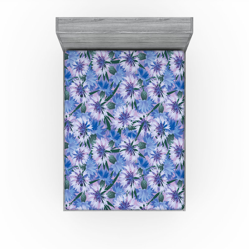 Drap-housse Ambesonne, Drap-housse de taille très grand, Lavande, bleu, mauve pâle / floral