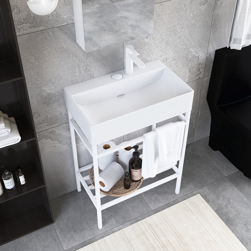 Meuble-lavabo 24 po avec lavabo en céramique, Blanc, Blanc