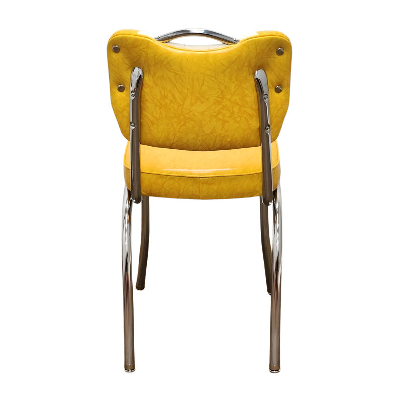 Retro Home Upholstered Handle Back Dining Chair, Cracked Ice Yellow/White