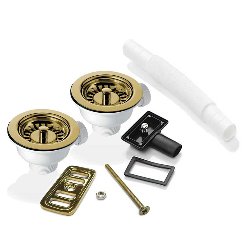 2X 90Mm Waste And Overflow Kit For Astini, RAK, Rangemaster Ceramic Sinks, Gold