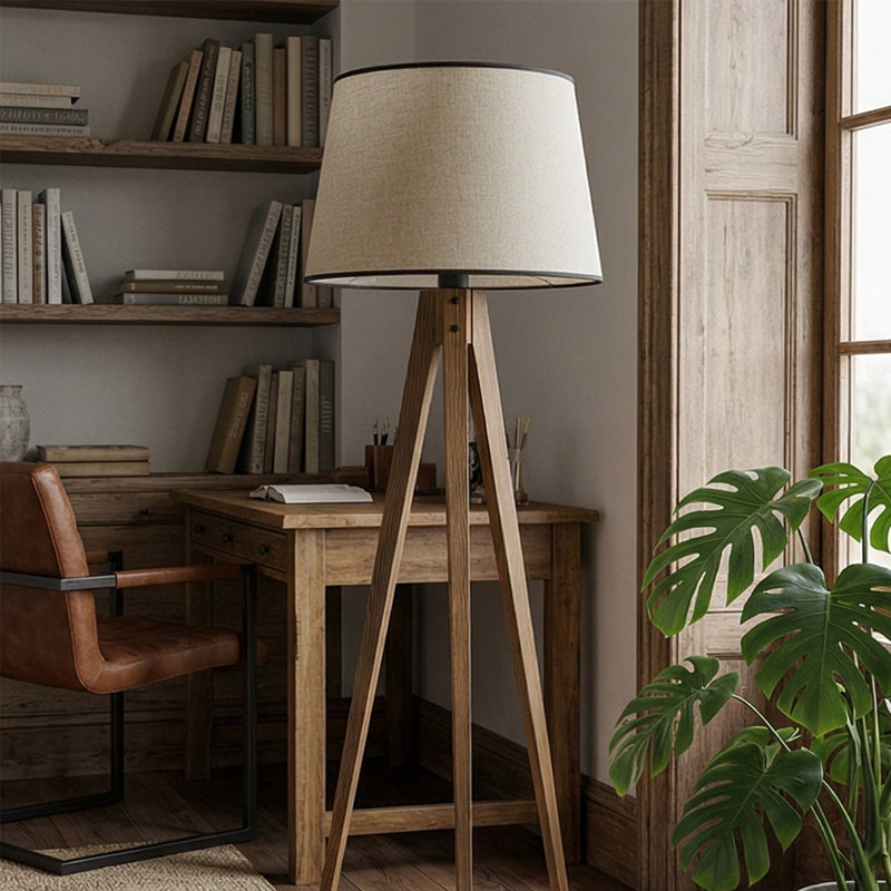 Maquan 62.99'' Tripod Floor Lamp, Natural, Beige