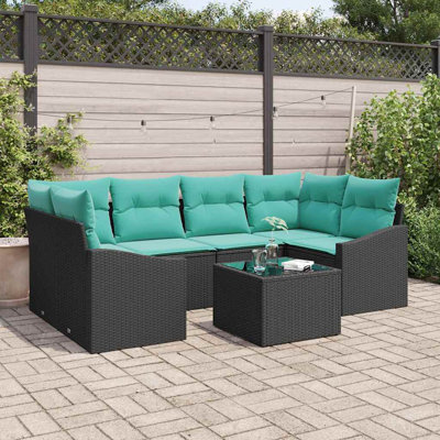 Ensemble de canapé de jardin Vidaxl 7 pièces noir et turquoise 55 x 55 x 37 cm