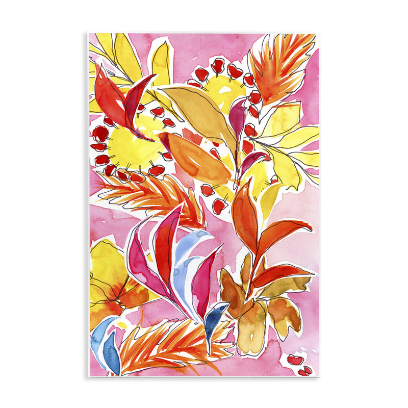 "Orange Botanicals on Pink", art mural par Victoria Barnes, H 19 po x l 13 po