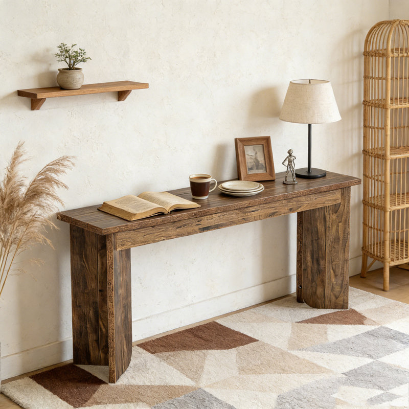 Wooden Console Table Sofa Table Hallway Table with Double Pedestal