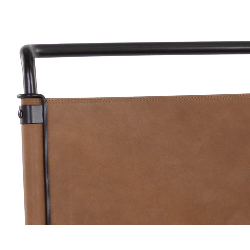 Cognac Leather and Black Steel Counter Stool with Full Back