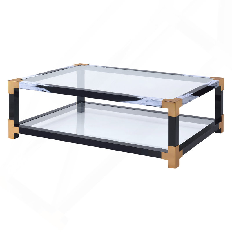 Table basse en verre transparent Lafty et finition brossée blanche.
