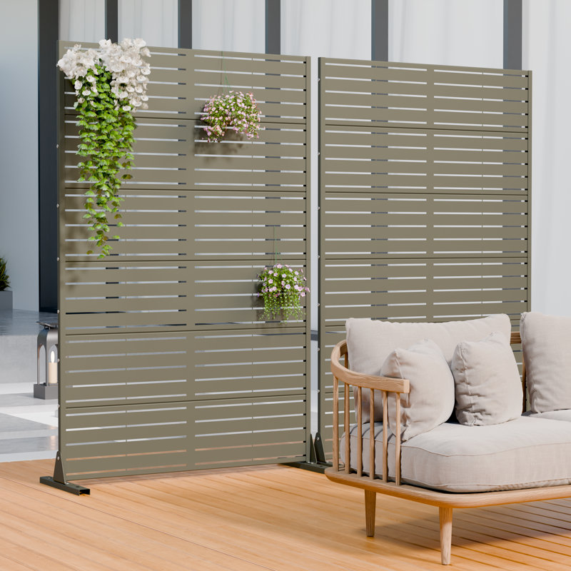 Panneau de clôture en métal pour écran d'intimité, H 72 po x l 94 po x P 16 po, Gris, olive