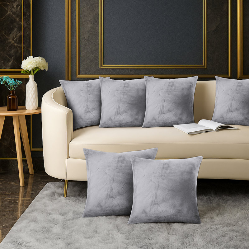 Elegant Decorative Throw Pillow Case For Sofa, Couch & Bedroom -Set Of 6, Silver