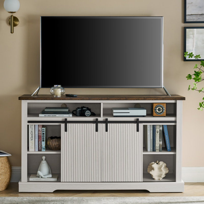 Cantwell polyvalent avec rangement et portes coulissantes élégantes pour le salon, Brun / Blanc