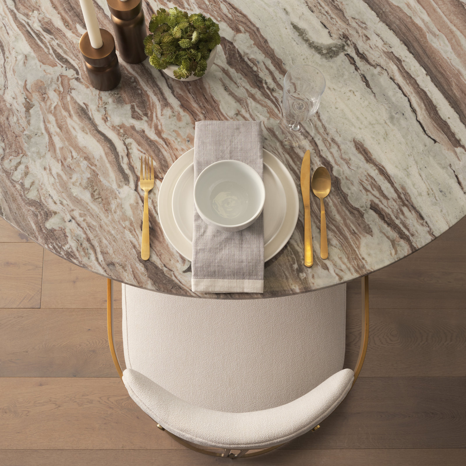 Bradley Upholstered Dining Armchair, Gold, Linen White