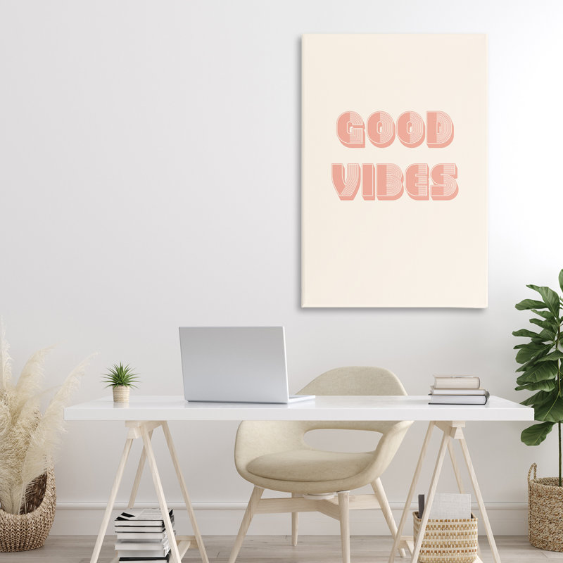 Toile pastel rétro Good Vibes Peach, design par Pooja Dave, H 30 po x l 20 po