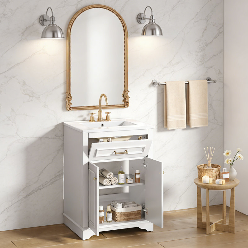 24" Bathroom Vanity with Integrated Ceramic Sink, White