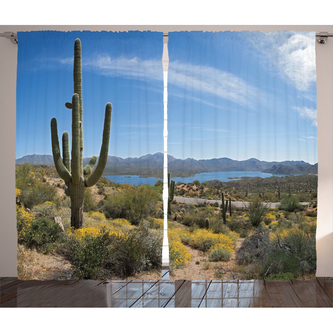 Rustikaler Vorhang, Cactus auf das Tal, Natur, Blau Grün