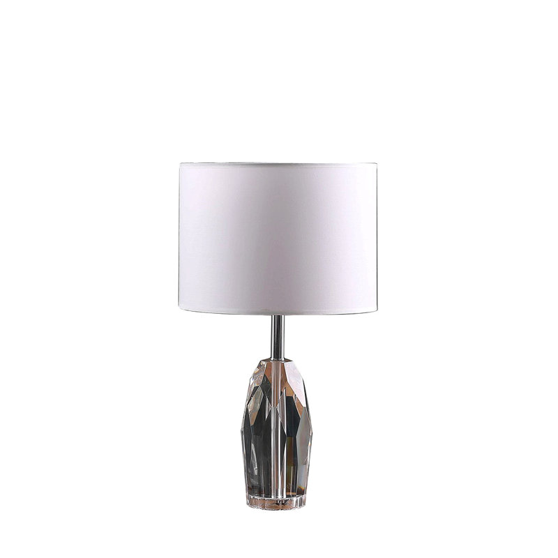 19" Dodecahedron Solid Crystal Prism Table Lamp In Chrome Silver