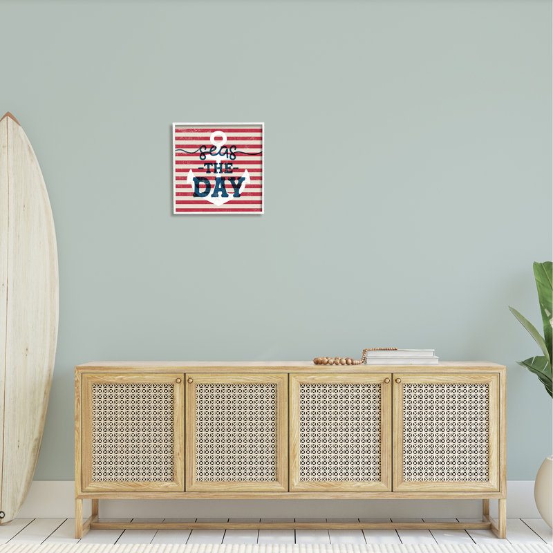 «Seas The Day Americana» par Daphne Polselli, L 17 po x H 17 po, Giclée encadrée blanc bord de mer
