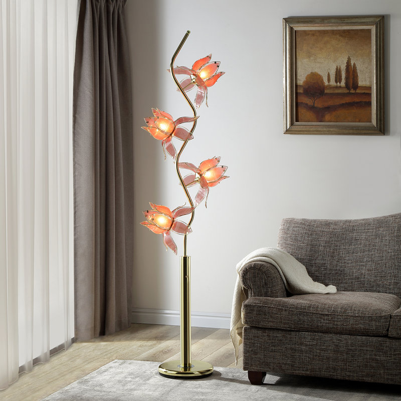 Lampe de plancher fantaisie 73" Bayard, Laiton / rose