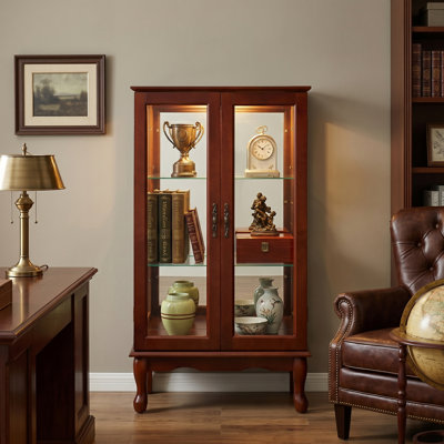 Vitrine de conception classique Dawnielle avec tablettes réglables en verre trempé, pour le salon