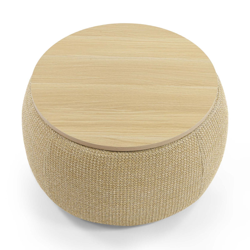 Round Storage Ottoman, 2 In 1 Function, Work As End Table And Ottoman, Natural