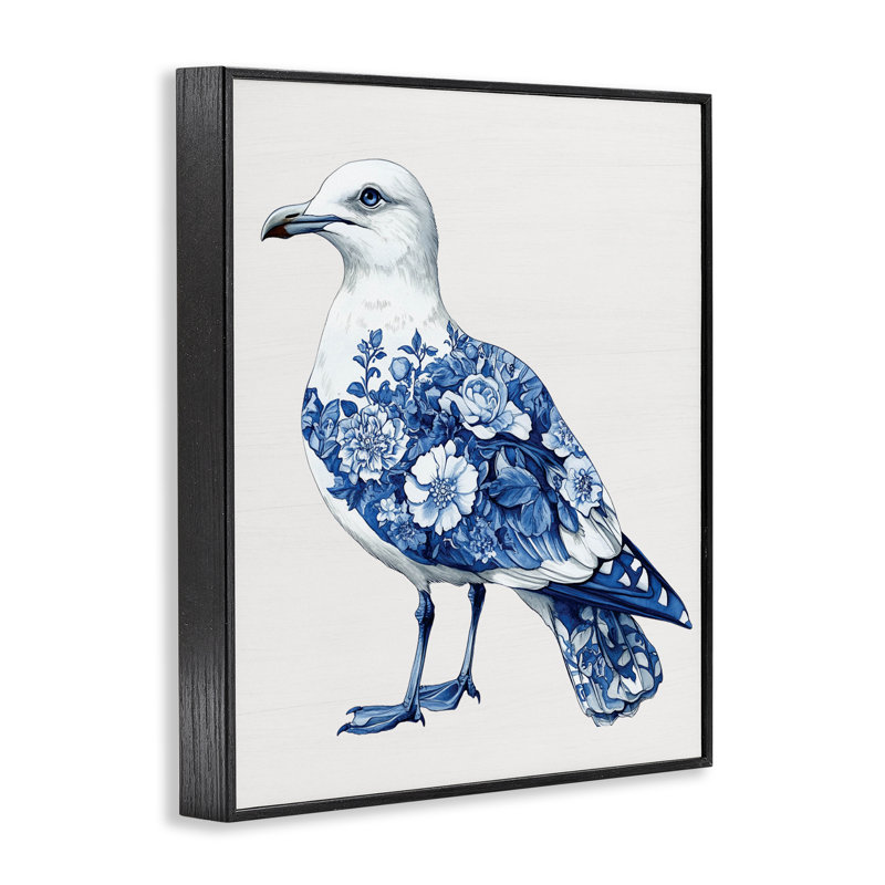«Funky Toile Seagull», estampe numérique giclée encadrée, H 14 po x l 11 po, Giclée encadrée noir minuit