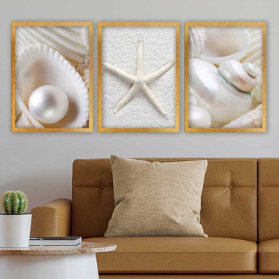 Ensemble de 3 peintures élégantes encadrées décoratives, 13,8 x 17,7 pouces chacune | 100% bois avec cadre 100% polystyrène (épaisseur: 0,8 pouce) | Impression numérique UV, parfaite pour le salon et la décoration intérieure
