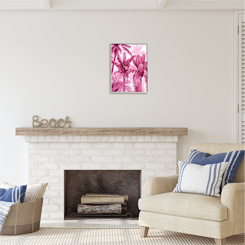 «Ba-020», impression de feuilles de palmier tropicales roses sur toile par Kristen Drew, H 20 po x l 16 po x P 1,5 po