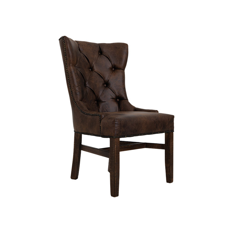 Roseland Upholstered Chair with Tufted Back, Nailheads - Brown Microfiber