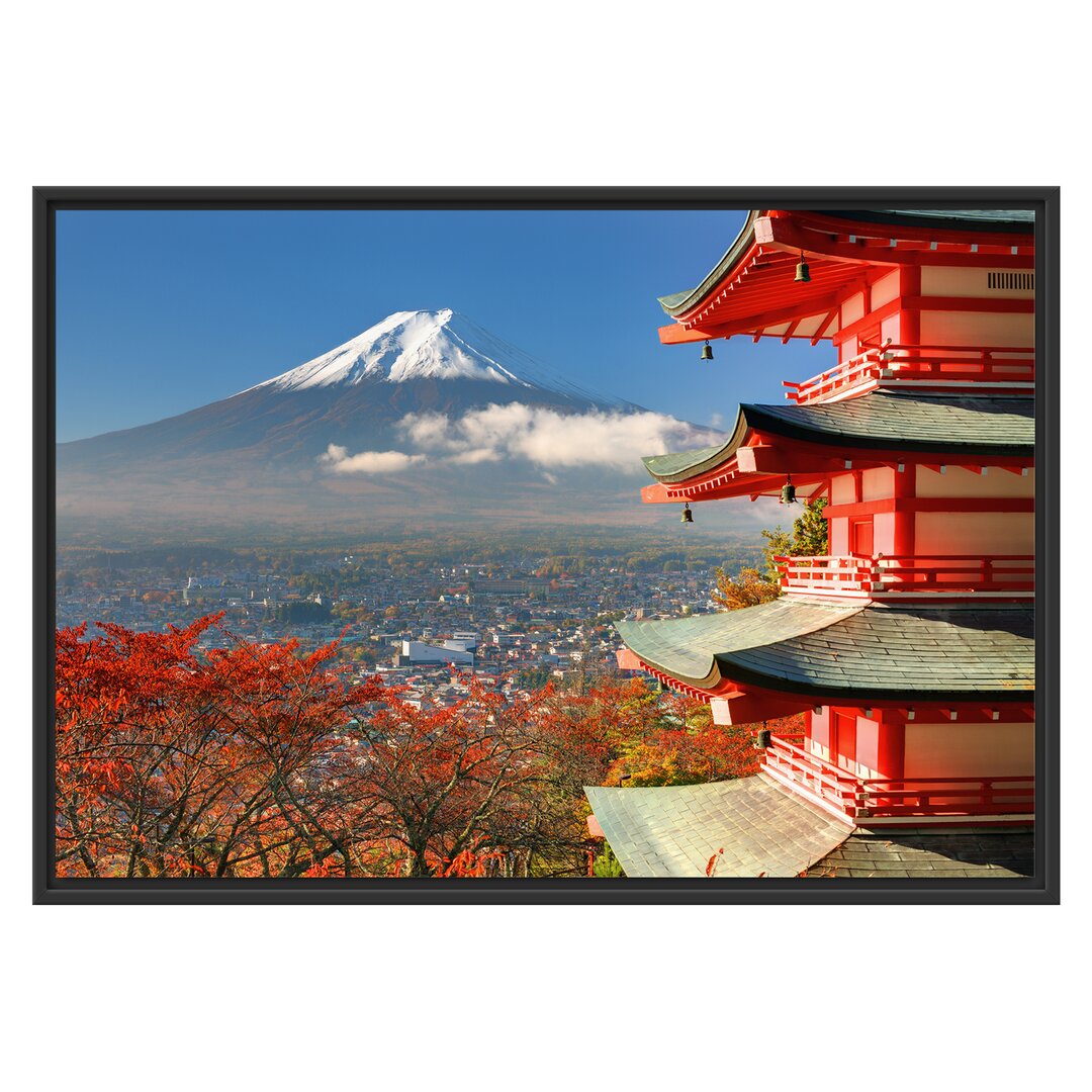 Gerahmtes Wandbild Tempel am Fudschijama Japan