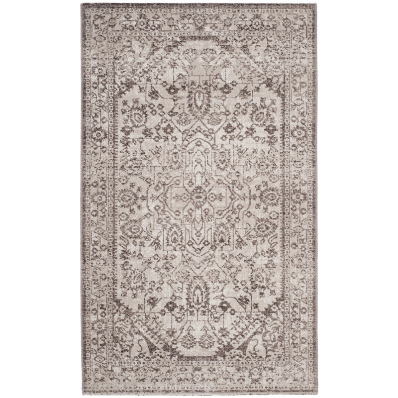 Artisan Beige and Brown Rectangular Synthetic Rug