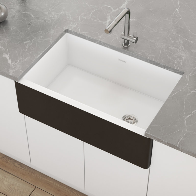 30" L x 18" W Farmhouse Kitchen Sink, Black/White