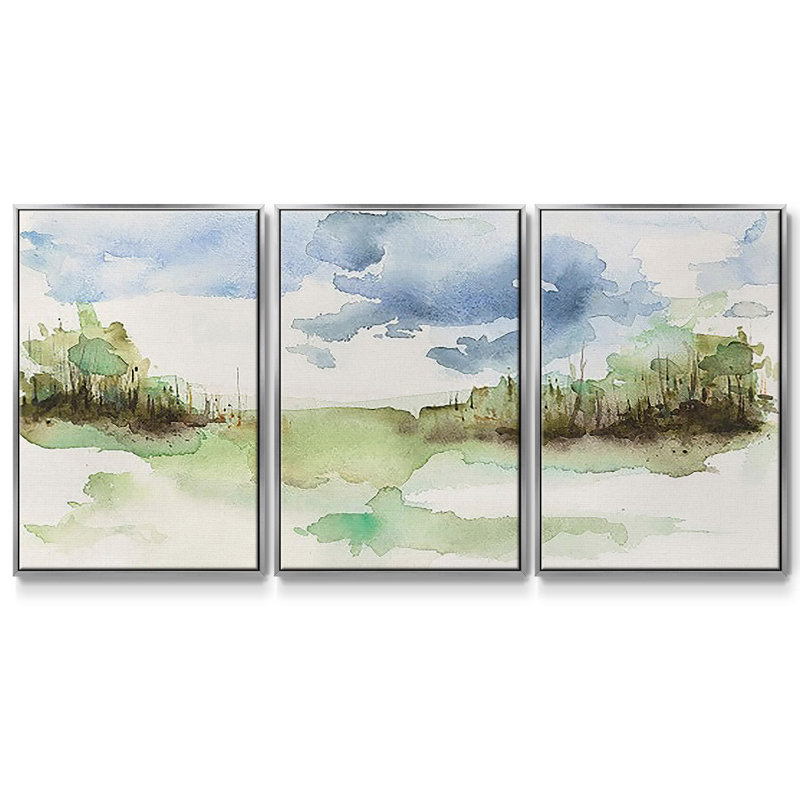 Brush Thickets I - Toile encadrée multi-pièces, H 24 po x l 48 po x P 2 po, Argent