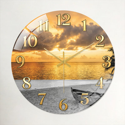 Sunset Beach Modern Decorated Glass Wall Clock Home Decor Art-23.6"
