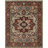 Ivory Hand-Knotted Wool Floral Bordered Medallion Geometric Modern Contemporary Carpet Rug