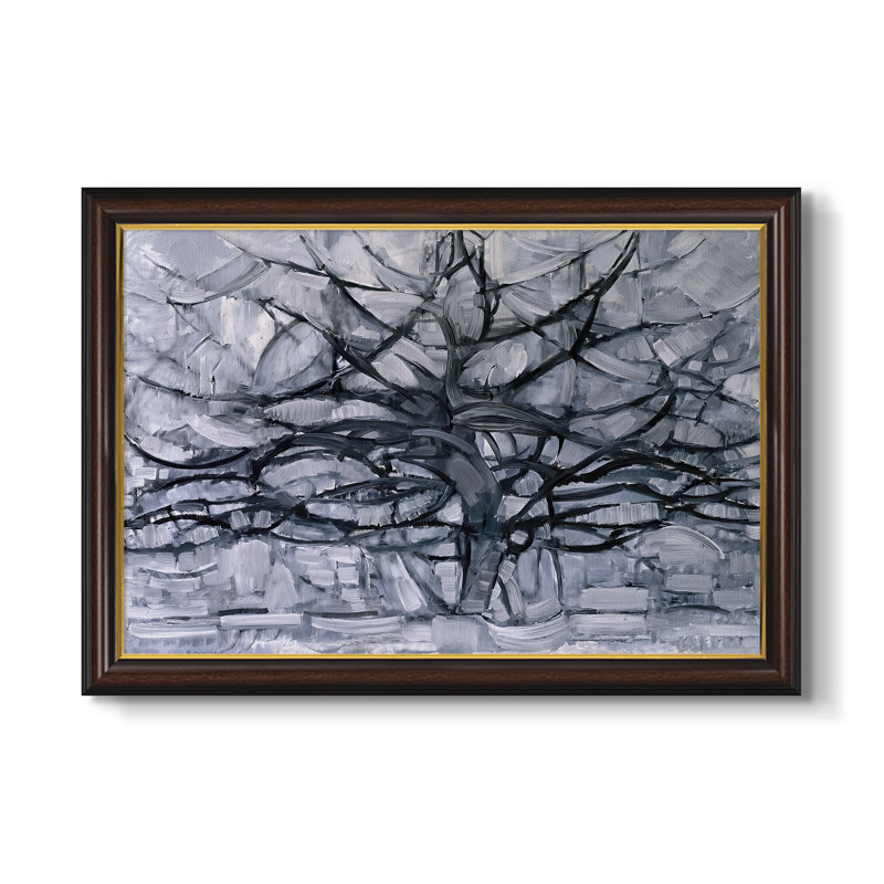 «The Grey Tree» par Piet Mondrian sur toile encadrée sur mesure, 16x22 INNER SIZE, Framed Canvas, Walnut Gold Lip
