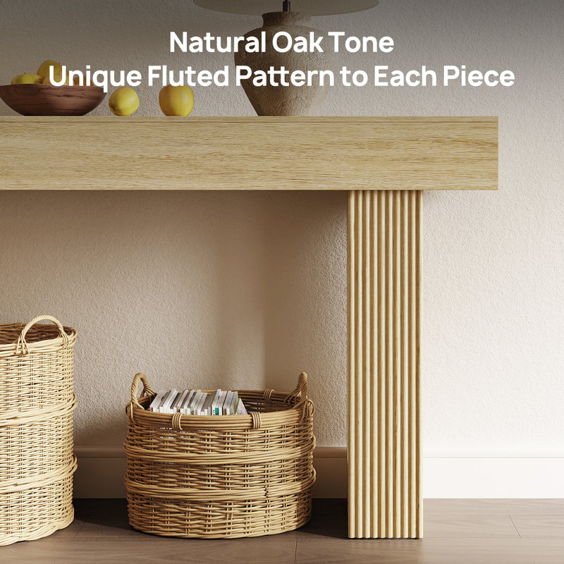 63-inch Long Console Table Sofa Back Table Wooden Porch Table, Natural Wood