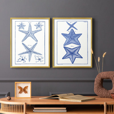 «Blue Sea Stars», reproduction encadrée de qualité supérieure - prête à être accrochée - aucun clou requis - aucun clou requis