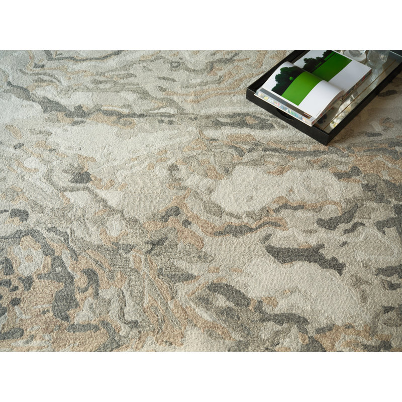 Cortero Handmade Abstract Area Rug, Gray/Ivory, Rectangle 12' x 15'
