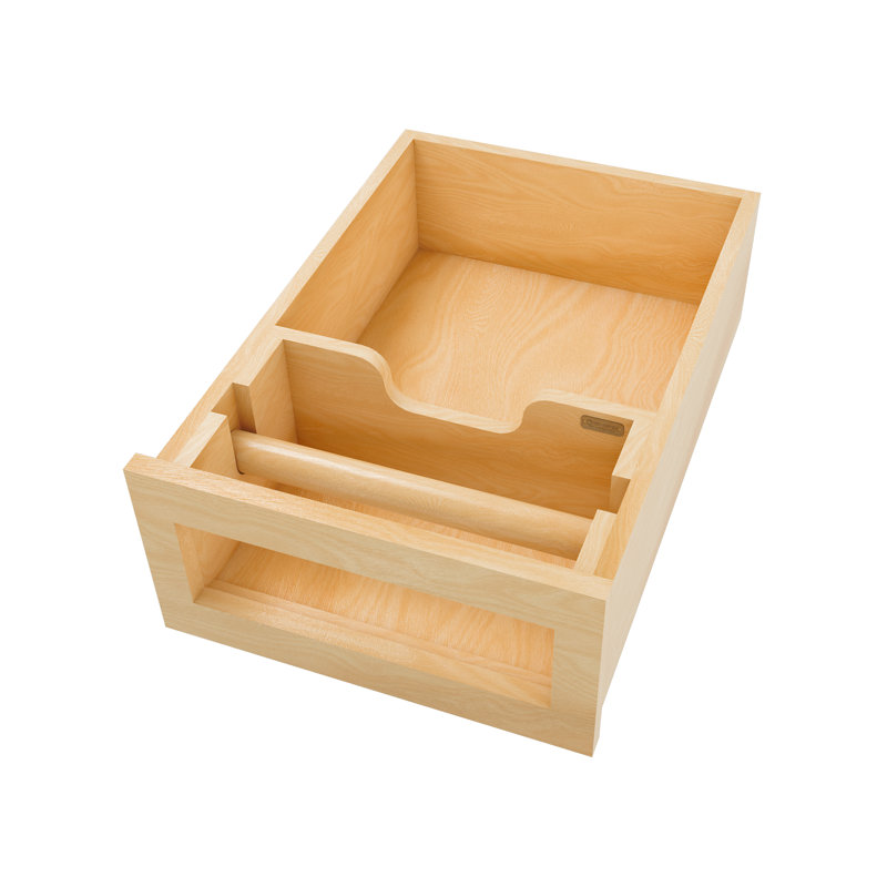 Système de tiroir à serviettes en érable naturel sans glissières pour armoires de base de 18 po, Maple