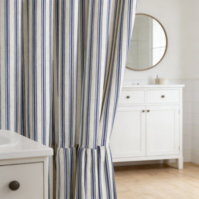 Farmhouse Shower Curtain With Ruffle Hem, Linen-Look Fabric For Rustic Bathroom Decor, Natural Textured Design For Vintage And Boho Style