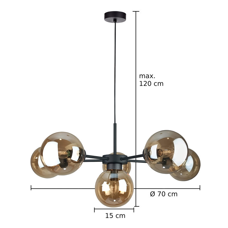 Chelisa 6 - Light Matte Black Sputnik Pendant, Honey