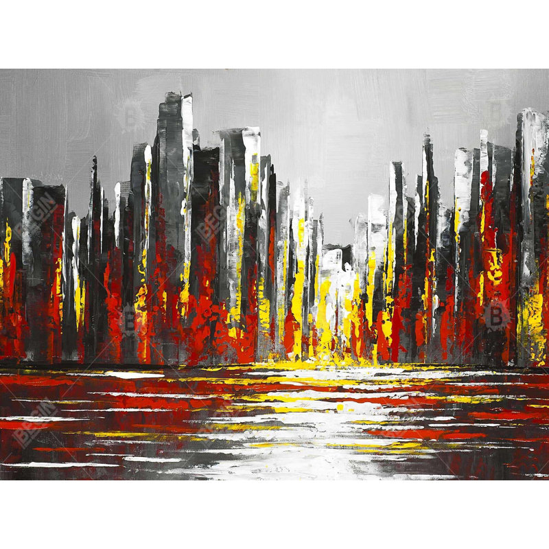 Abstract red skyline Bath Mat with Non-Slip Backing - Quick Dry Memory Foam Bathroom Rug - Absorbent - Modern Plush Spa-Style - Machine Washable