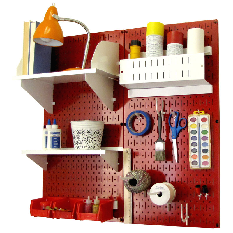 Ensemble de panneaux perforé de rangement pour accessoires de loisirs, Rouge et blanc