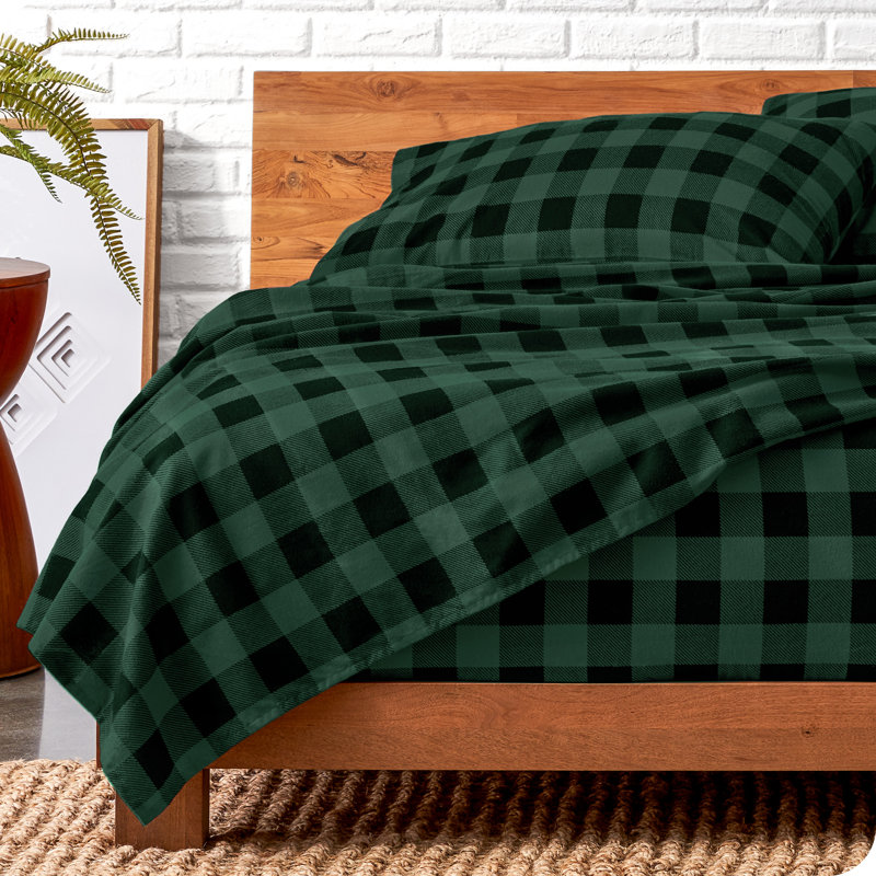 Flannel Plaid Sheet Set, Queen Sheet Set + 1 Fitted Sheet + 2 Pillowcases