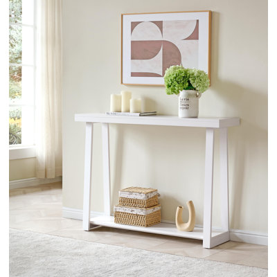 Console moderne en bois de 44 pouces avec étagère de rangement à 2 niveaux pour l'entrée ou le salon, table de canapé mince pour le couloir ou le canapé derrière - blanc