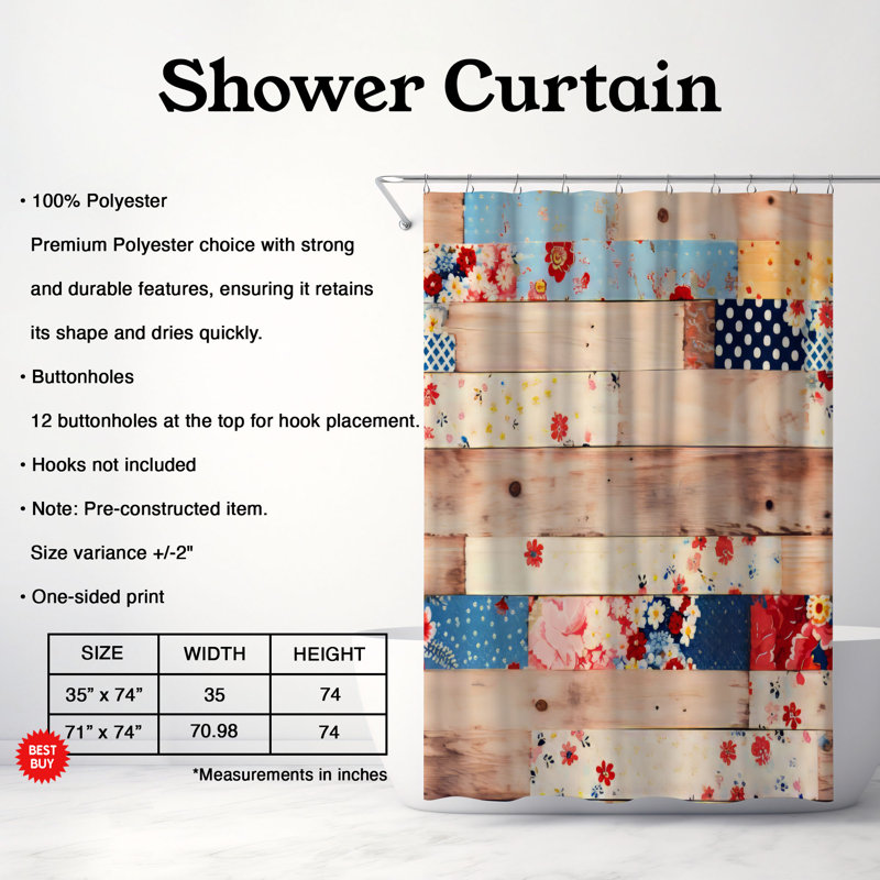 Design de courtepointe en bois - Rideau de douche Premium, H 74 po x l 71 po